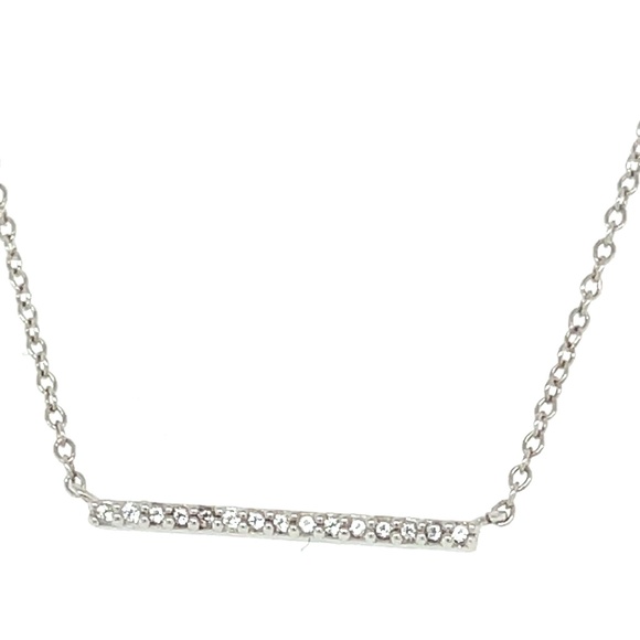 Horizontal Bar Necklace in Sterling  Silver and White spinels - Picture 2 of 4
